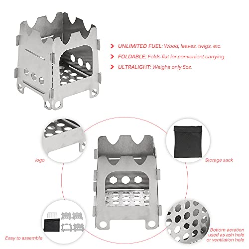 Lixada Camping Wood Stove Folding Lightweight Stainless Steel Wood Burning Stove Portable Backpacking Alcohol Stove for Outdoor Camping Hiking Picnic BBQ Picnic Hunting