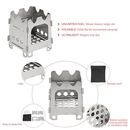 Lixada Camping Wood Stove Folding Lightweight Stainless Steel Wood Burning Stove Portable Backpacking Alcohol Stove for Outdoor Camping Hiking Picnic BBQ Picnic Hunting