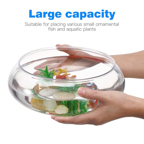 DECHOUS Clear Round Fish Bowl Plastic 7.4 Inch Shallow Vase Bubble Fish Bowl Terrarium Aquatic Plant Pot for Home Decoration Table Centerpiece, 94oz