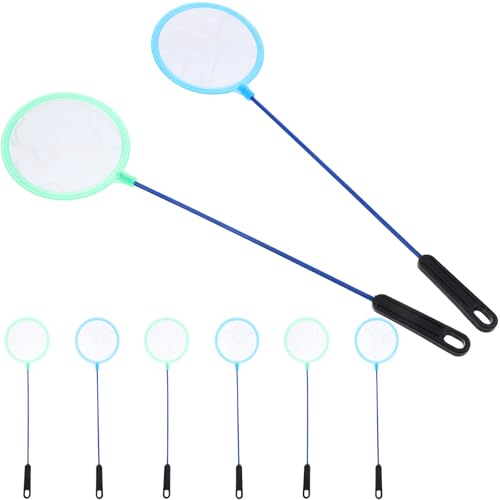KALLORY 8pcs Plastic Fine Mesh Fish Landing Nets with Handles for Aquarium Fish Tank Cleaning and Shrimp Separation, Portable Impurities Landing Tool for Fishkeepers Random Color