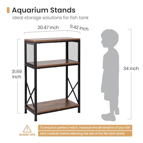 Fish Tank Stand, 10 Gallon Aquarium Stand, 3-Tier Metal Storage Shelf, 20.47"×11.42"×31.69" Heavy Duty Terrarium Stand for Home Office Fish Tank Shelf, Rustic Brown - color: Rustic Brown