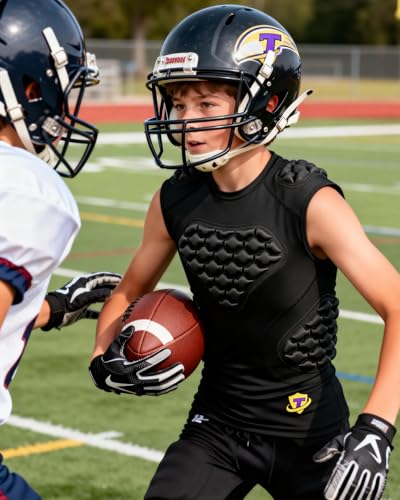 Youth Padded Compression Shirt Vest Rib Chest Protector Football Baseball - color: Black-white, size: Medium
