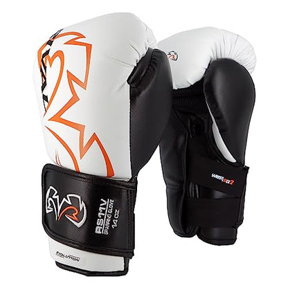 RIVAL Boxing RS11V Evolution Sparring Gloves, Extra-Thick 2” Padding, V-Strap Wrist Lock 2 System, Large Hand Compartment, and 15 Degree Angle Cuff - color: White, size: 18 oz.