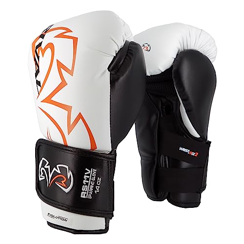 RIVAL Boxing RS11V Evolution Sparring Gloves, Extra-Thick 2” Padding, V-Strap Wrist Lock 2 System, Large Hand Compartment, and 15 Degree Angle Cuff - color: White, size: 16 oz.