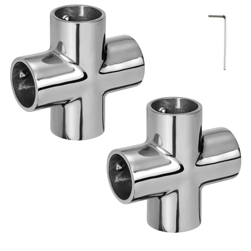 Boat Handrail Fitting 90 Degree 4-Way Cross Tube Pipe Connector for 1" Round Tubing, 316 Stainless Steel Pipe Joint, Marine Grade Pipe Fitting (2-Pack) - size: 1 Inch