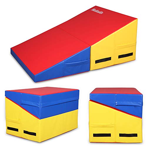 Matladin Incline Gymnastics Wedge Mat, Folding Gymnastics Mat for Kids Girls Home Training Exercise - color: Red+Yellow+Blue, size: 32.7 in x 23.6in