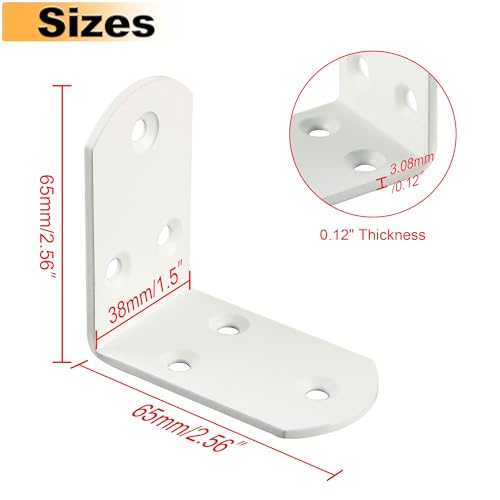 Alise 4Pcs Shelf Brackets White, Stainless Steel Floating Shelf Brackets Corner Brackets, L Brackets for Shelves, 90 Degree Angle Bracket, Heavy Duty Shelf Brackets for Wood Furniture (2.56X2.56 in)