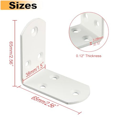 Alise 4Pcs Shelf Brackets White, Stainless Steel Floating Shelf Brackets Corner Brackets, L Brackets for Shelves, 90 Degree Angle Bracket, Heavy Duty Shelf Brackets for Wood Furniture (2.56X2.56 in)