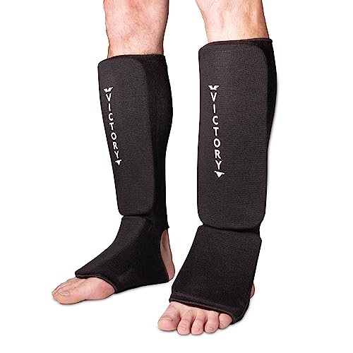 Cloth Shin & Instep Padded Guards - Kickboxing, Muay Thai Sparring Protective Leg Shin Foam for Kids and Adults (Pair) - size: Medium