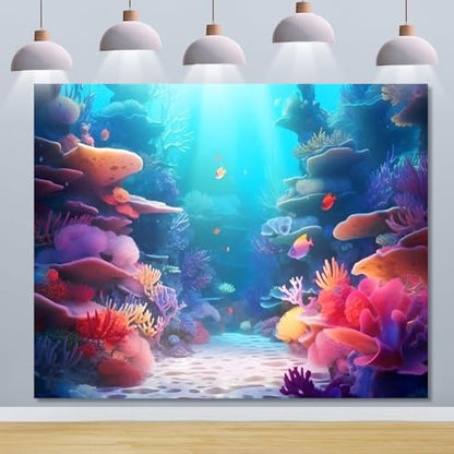 Under The Sea Backdrop 10x8ft Underwater Ocean Seabed Photo Backdrop Mermaid Backdrop for Girls Baby Shower Birthday Party Banner Decorations Fish Coral Deep Sea Photography Background