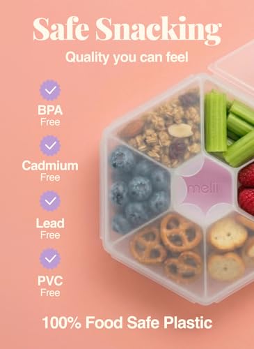 melii Hexagonal Snackle Box | 6 Compartment Snack Container with Individual Snap-Lock Lids, Easy-Grip Design for Kids & Adults, Portion-Control Food Storage for Lunch, Travel & On-the-Go (Pink)