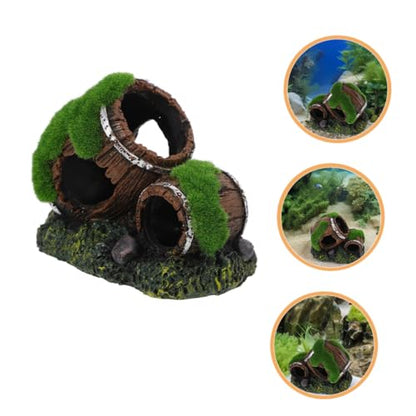 Beaupretty Broken Barrel Aquarium Decoration Resin Dual-Barrel Fish Tank Hideout Freshwater Shrimp Cave for Betta Fish and Aquatic Pets