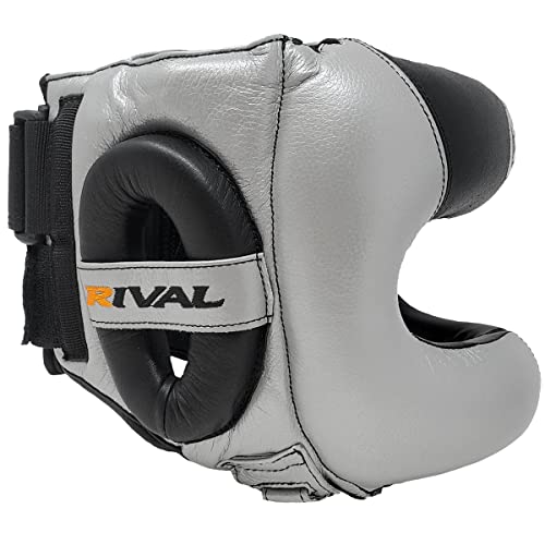 RIVAL Boxing RHGFS3 Face-Saver Sparring Headgear - Wide Eye Opening, Premium Leather, and Thermoplastic Inner Frame - color: Silver, size: Small-Medium