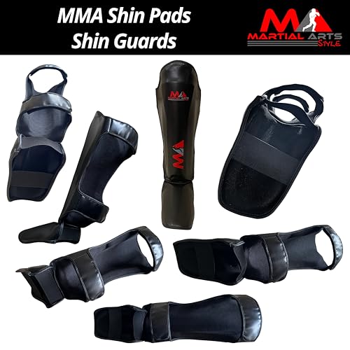 Muay Thai Shin Guards, Shin Pad for Martial Arts, Kick Boxing Leg Instep Protection Pads for Sparring, MMA Kickboxing Taekwondo Professional Training Equipment Gear - size: Medium