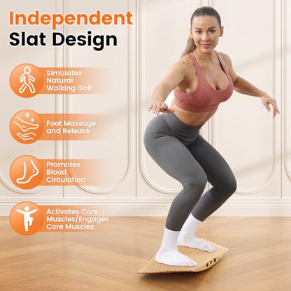 360° Wobble Balance Board for Standing Desk，Anti-Fatigue Rocker Board to Improve Focus, Burn Calories & Simulate Surfing & Skateboarding at Home or Office，Also Foot Strengthener & Stretcher for Plantar Fasciitis Relief.