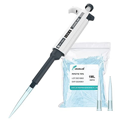 Micropipette 100-1000ul Manual Adjustable Single Channel Pipettes High Accurate Lab Pipettors with 200pcs Pipette Tips - color: 10-1000ul