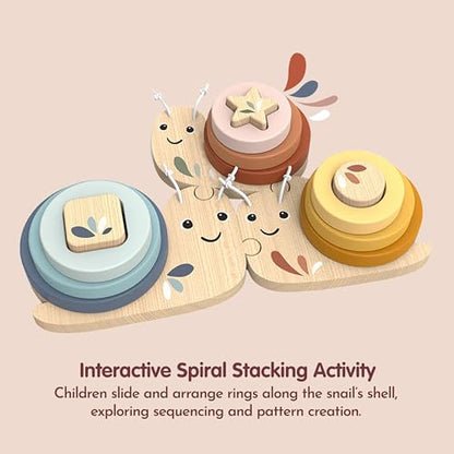 SPEEDY MONKEY Wooden Snail Stacking Game | Ring Sorting Learning Toy - color: Snail Educational Game