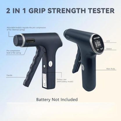 Digital Hand Dynamometer, 2-in-1 Adjustable Grip Strength Tester | LCD Backlit Display, Non-Slip Handle,Reinforced Adjust Knob for Hand Therapy,Athletes Forearm Training;Batteries Not Included