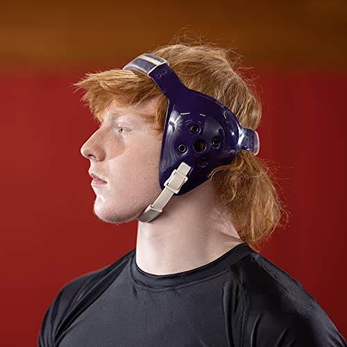 Matman Halo Adult Wrestling Headgear for Men | Old-School Hard Shelled Wrestling Ear Guard for BJJ, MMA, & Grappling | Low-Profile Design - color: Navy