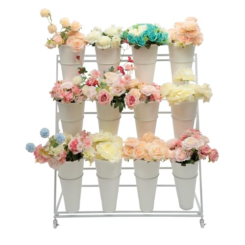 Flower Display Stand with 12 Buckets, 3 Layers Plant Shelf Display Holder for Cut Flowers, White - style: Round White