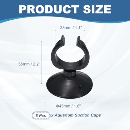 Aquarium Suction Cups, Fish Tank Suction Cups Clips Airline Tube Holders Clamps (Plastic, 8Pcs, Black) for 1.1" Fish Tank Airline Tubing Binding Moss Shrimp Nest, 28x45MM