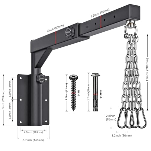 Dolibest Wall Mount Heavy Bag Hanger with 4 Chains, Heavy Duty 360° Swivel Punching Bag Hanger Stand, Adjustable Boxing Hanger for Home Gym Indoor Outdoor (800 LB Capacity)
