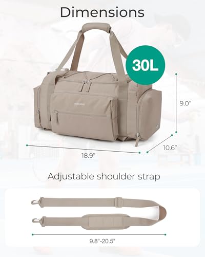 BAGSMART 4-IN-1 Gym Bag for Women Men, TSA Duffle Bag for Travel - color: D-Beige