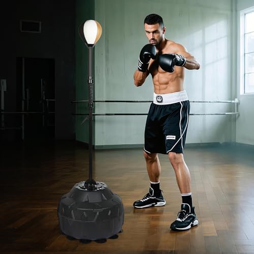 Boxing bar Reflex Speed Bag Punching Bag Free Standing Boxing Bag with Adjustable Height & Reinforced Spring Strong Durable Relief Stress Ball for MMA WWE Exercise（Black White Gold）
