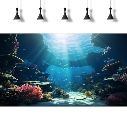 Ocean Floor Fish Tank Background Under The Sea Soft Coral Reef Aquarium Background Underwater Aquatic Plants Sunray Terrarium Backgrounds Deep Sea Tropical Fish Tank Aquarium Backgrounds 30x12in