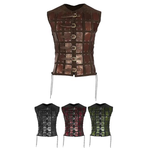Viking Chest Guard, Medieval Vest Chest Armor with 6-Layer Belt Buckle, Steampunk Cosplay Knight Breastplate - color: Green