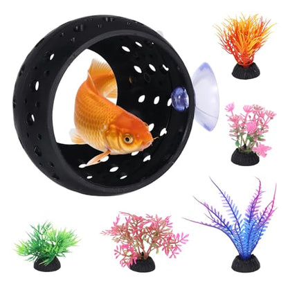 Betta Fish Hideout, Betta Fish Tank Accessories with Suction Cups and 5 Fake Aquatic Plants, Aquarium Decor Accessory for Small Shrimps to Hide and Rest(Black)