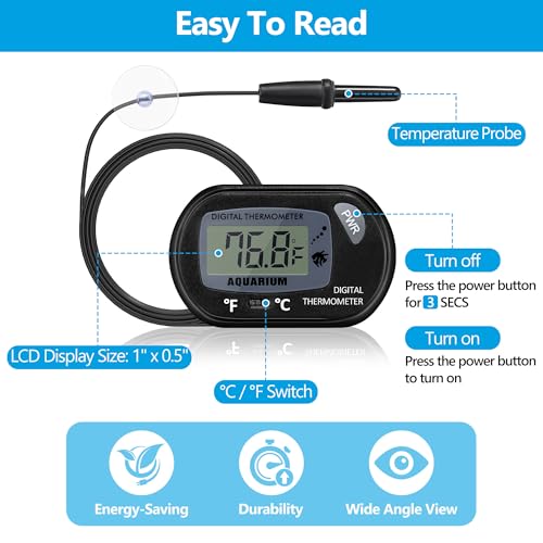 Aquarium Thermometer with Large LCD Display Fahrenheit/Celsius(℉/℃) Fish Tank Thermometer for Aquarium Reptile Terrarium Digital Water Thermometer with Suction Cup - size: 1 Pack