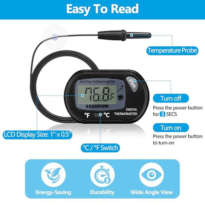 Aquarium Thermometer with Large LCD Display Fahrenheit/Celsius(℉/℃) Fish Tank Thermometer for Aquarium Reptile Terrarium Digital Water Thermometer with Suction Cup - size: 1 Pack
