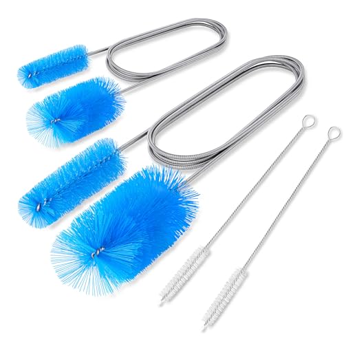 Flexible Long Drain Brush Tool with Large Double Elastic Nylon Ends, Stainless Steel Tube Cleaner Brush for Kitchen, Sink, Drain Pipe, and Long Pipe Cleaning, 2 Straw Cleaning Brushes