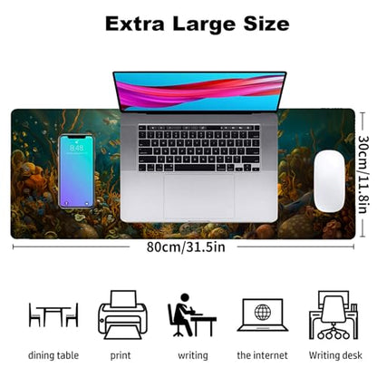 Octopus Ocean Gaming Mouse Pad, Office Desk Mat, Anti-Slip Rubber Base Cool Aesthetic Mouse Pads for Computer Laptop Keyboard School Home Desktop Gamer Home Accessories Decor 31.5" x 11.8"
