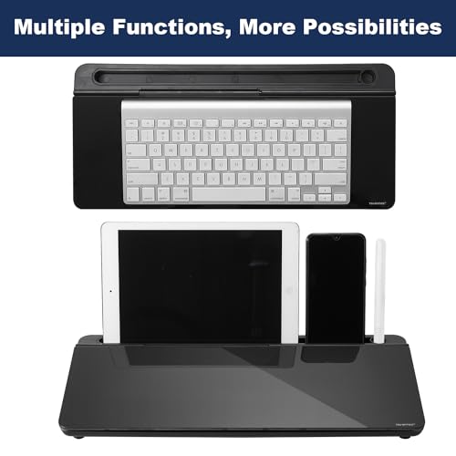 Desktop Whiteboard Dry-Erase-Board - Computer Keyboard Stand White Board Surface Pad with Drawer, Desk Organizers with Accessories for Office, Home, School Supplies - Complete Black - color: Black Base/Glass