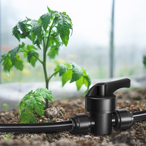 30 Pcs 1/4" Drip Irrigation Tee Connectors for Tube Quick Connect Parts Fittings for 1/4 Inch(6.35mm) Tubing or Sprinkler(Pom,Shut off Ball Valve,Black) - size: Black, style: Shut Off Ball Valve