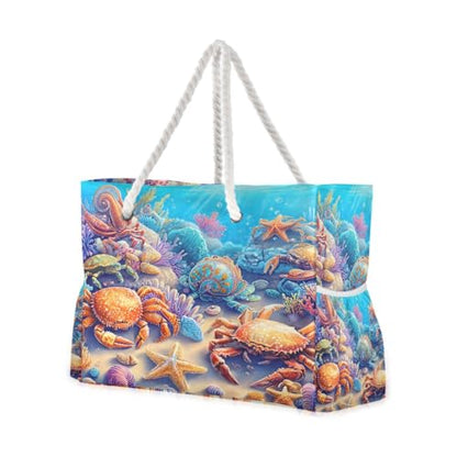 senya Large Beach Bags Totes Canvas Tote Shoulder Bag Soft Wave Water Resistant Bags for Gym Travel Daily Ocean - color: Marine Crab