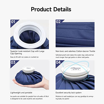 BICAREE Ice Cold Pack Reusable Ice Bags Hot Water Bag for Hot & Cold Therapy and Pain Relief with Cover, No-Leak Elastic Breathable Ice Bag, Size 6" Dark Blue - size: 6''