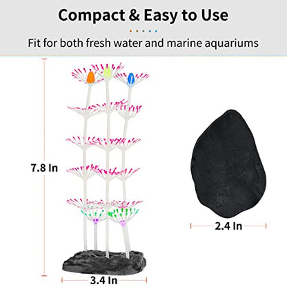 Uniclife Aquarium Imitative Rainbow Sea Urchin Ball and Pink Strip Coral Plant Ornament Artificial Silicone Ornament with Glowing Effect for Fish Tank Landscape Decoration