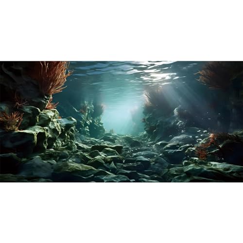 AWERT 72x24 inches Polyester Ocean Floor Aquarium Background Undersea Stone Aquarium Background Underwater Fish Tank Background - size: 72x24in/180x60cm