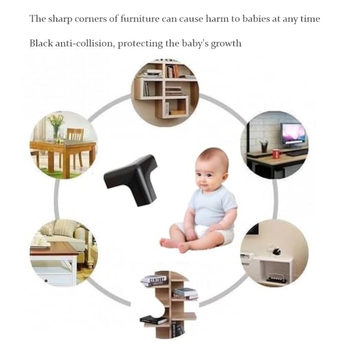 Black Soft Silicone Corner Guards for Baby Proofing – Adhesive Clear Table Edge Protectors for Furniture, Glass Tables, Sharp Edges (Black, 8-Pack) - size: Small
