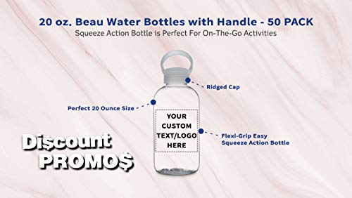 DISCOUNT PROMOS 50 Beau Water Bottles with Handle Set, 20 oz. - Customizable Text, Logo - Flexi-Grip, Plastic, Drinkware - Clear - color: - Custom - Clear, size: 50 bottles