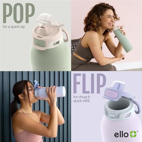 Ello Pop & Fill Insulated Stainless Steel Water Bottle with Quick Fill Lid, Leakproof Locking, Sip or Chug Spout, BPA-Free, Double Wall Vacuum Insulated for Sports, Travel & School- 22oz / 32oz / 40oz - color: Serene Blooms, style: 22oz