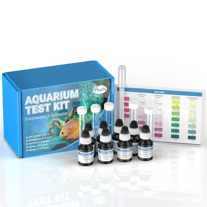 Pawfly 5 in 1 Aquarium Water Master Test Kit, Aquarium Water Test Kit Fish Tank Water Testing Kit for pH Nitrite Nitrate Ammonia & Phosphate, Aquarium Test Kit for Freshwater & Saltwater Fish Tanks - color: Blue Standard Kit Pack