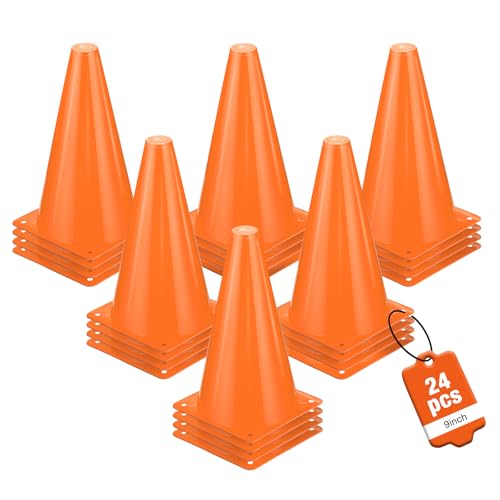 24pcs Cones 9 Inch Soccer Cones and Plastic Traffic Cones, Durable Cones for Sports Training, Ideal for Soccer, Basketball, Football, Skating, and Agility Drills Practice - color: orange