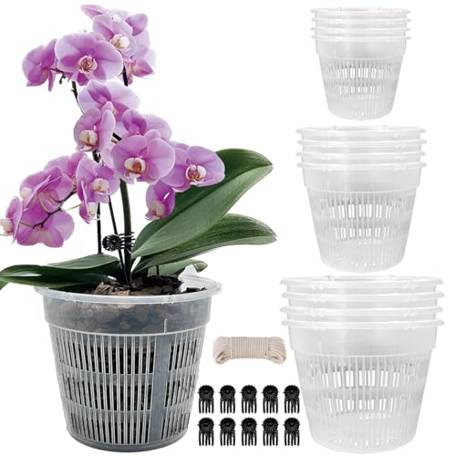 Orchid Pot, 12 Pack Orchid Pots with Holes, 4 Each of 4.5", 5.5", 6.3", Clear Orchid Pots for Repotting, Breathable Slotted Orchids Planter - color: 4pcs 6.3in+ 4pcs 5.5in+ 4pcs 4.5in