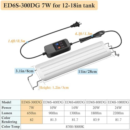 12-18in Plant Growth Aquarium LED Light with Timer, Full Spectrum Auto 24/7 Lighting Cycle& 10-Level Brightness Adjustment, Fish Tank Light with Extendable Brackets - style: 12-18in