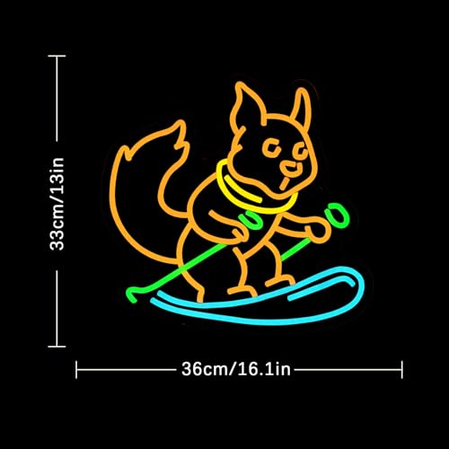 Squirrel Skiing Neon Sign for Wall Decor, Animal Snow Skiing Neon Signs Light, USB Powered Orange Squirrel Led Light Up Sign for Bedroom Pet Store Ski Area Decoration - style: Squirrel Skiing