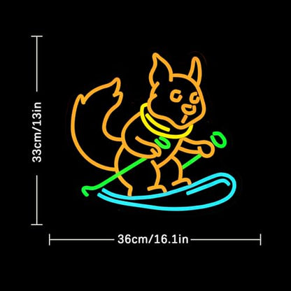 Squirrel Skiing Neon Sign for Wall Decor, Animal Snow Skiing Neon Signs Light, USB Powered Orange Squirrel Led Light Up Sign for Bedroom Pet Store Ski Area Decoration - style: Squirrel Skiing